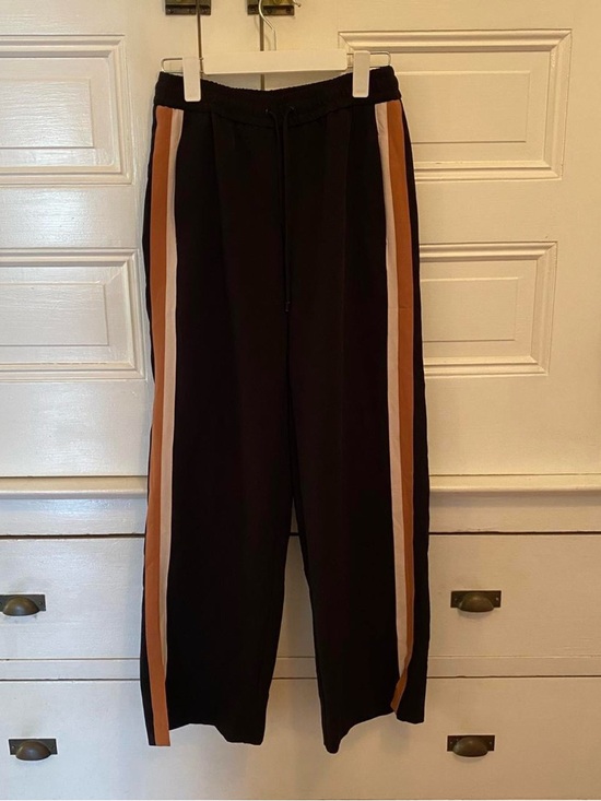 Nine West Pants - Women’s Black Wide Leg Pants with Tan and Cream Side Stripes